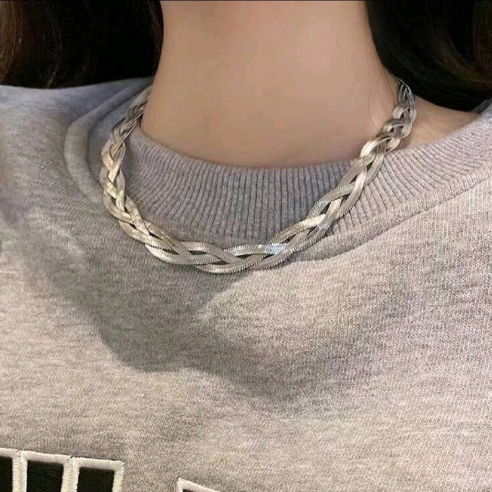 NEW Braided Herringbone Stainless Steel Necklace
